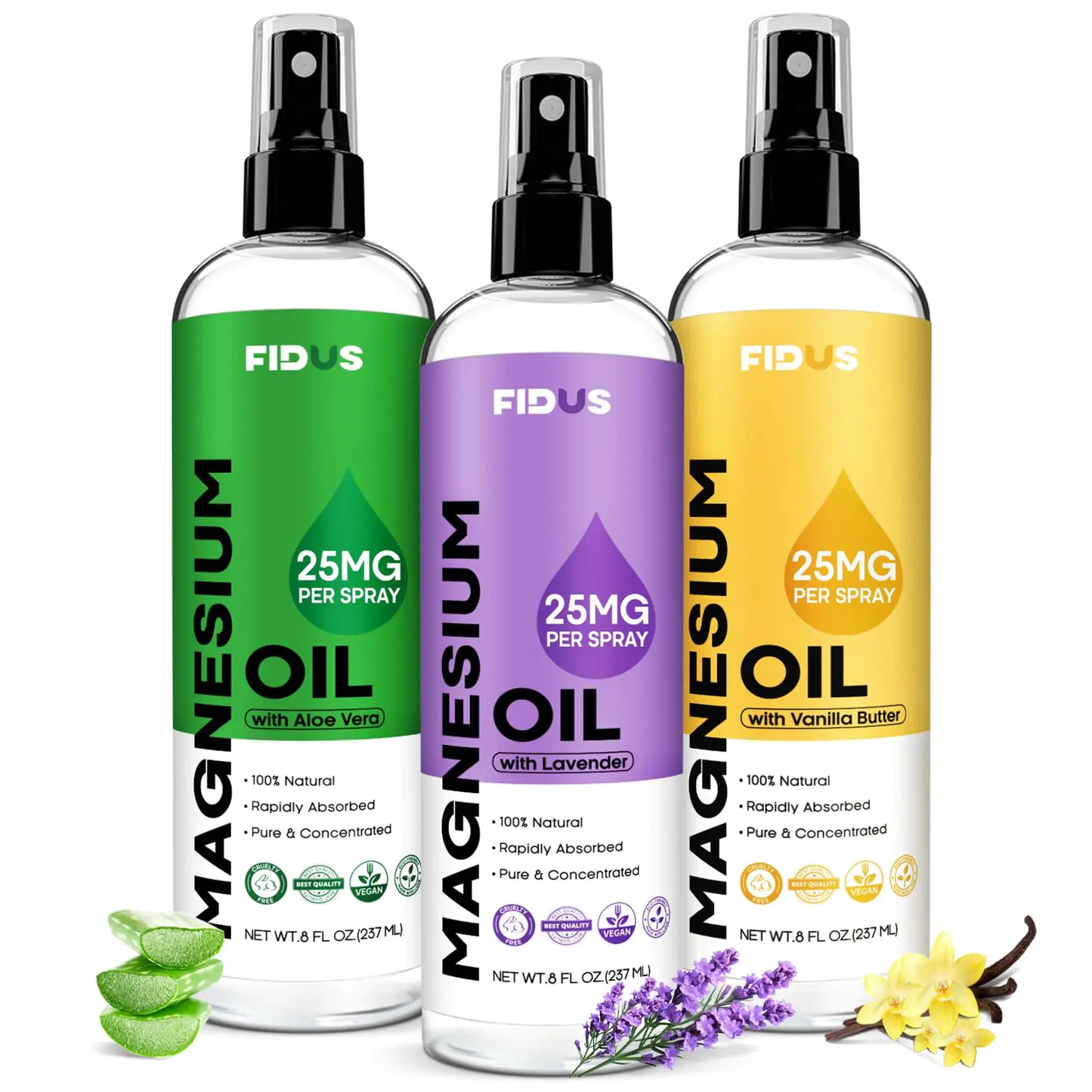 Fidus 100% Pure Magnesium Oil Spray with Lavender - Big 8 fl oz Topical Magnesium Chloride for feet Organic Natural Magnesium Spray from Ancient Zechstein Seven Seabed Minerals
