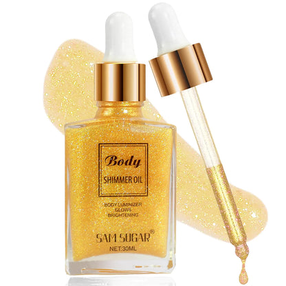 MEICOLY Face Body GlitterDrop Glitter Body Shimmer OilHydrating Glitter Liquid Highlighter MakeupNatural Sparkly Body OilDewy Face Glow02 Golden Yellow